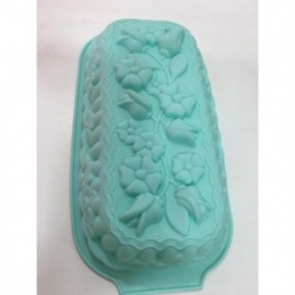 MOLDE SILICONA BUDIN CON FLORES 33 X 15 X 6